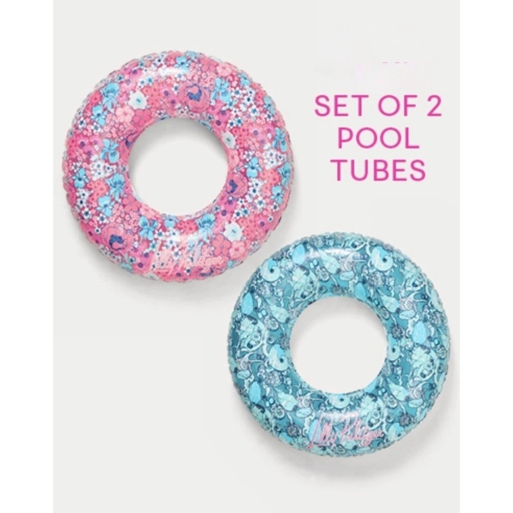 NWT Lilly Pulitzer Set of 2 Pool Tubes Pink & Blue Print In All Her Glory